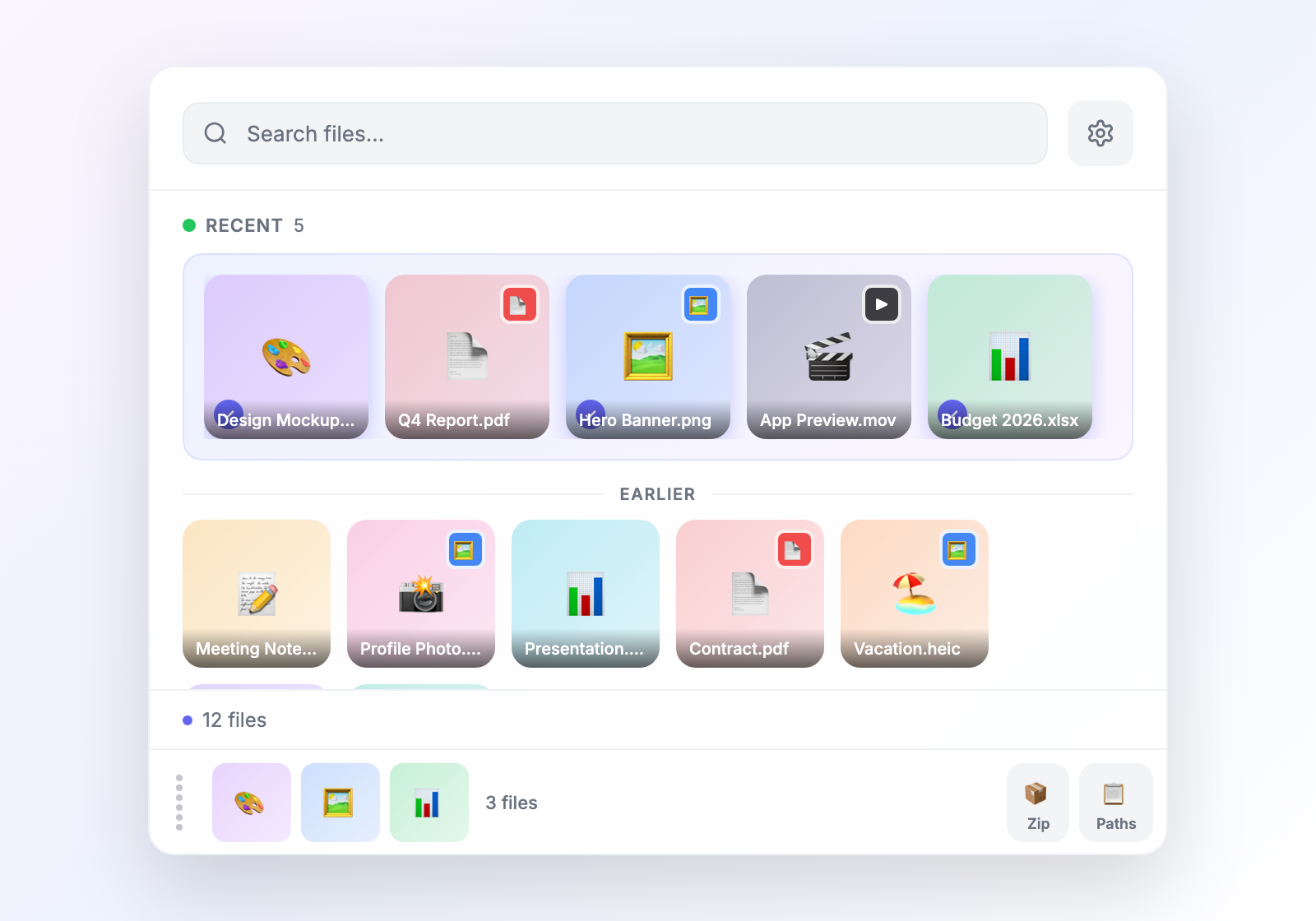 Float staging bar with files collected from different folders