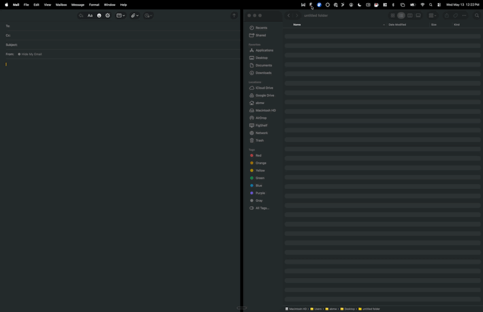 Float panel demo: dragging files into a fullscreen app
